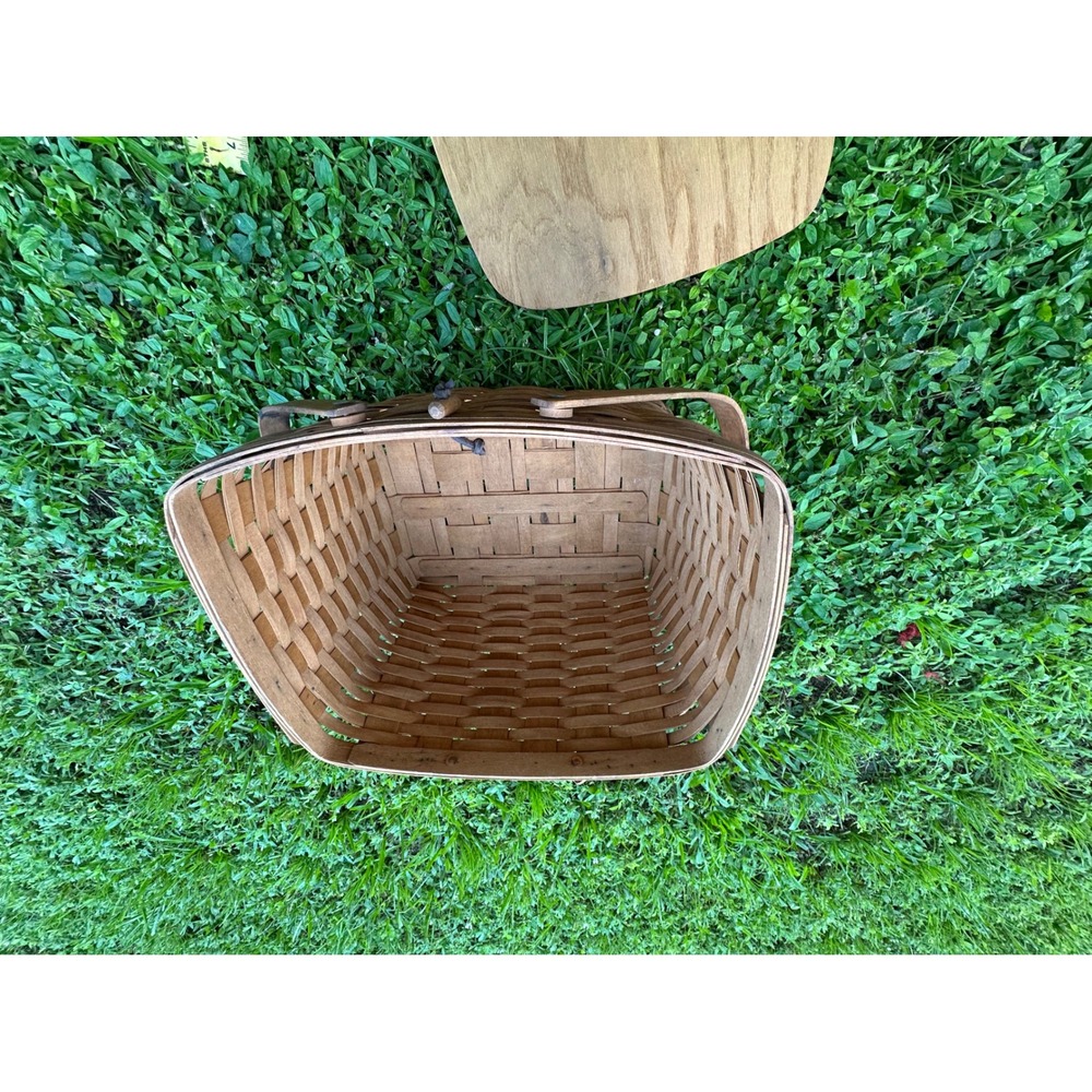 Vintage 1989 Longaberger Picnic Basket with Wood Lid and Double Handles